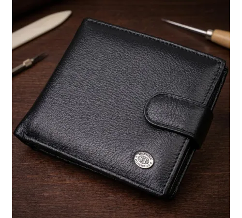 Чоловічий трендовий гаманець із натуральної шкіри ST Leather 22553 Чорний