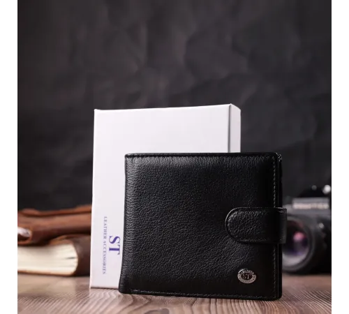 Чоловічий трендовий гаманець із натуральної шкіри ST Leather 22553 Чорний