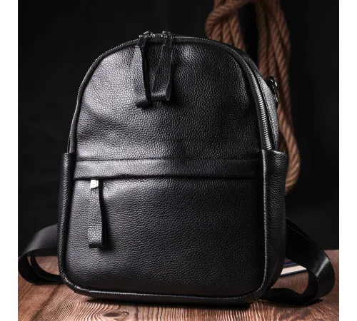 Шкіряний жіночий рюкзак з функцією сумки Vintage 22567 Чорний