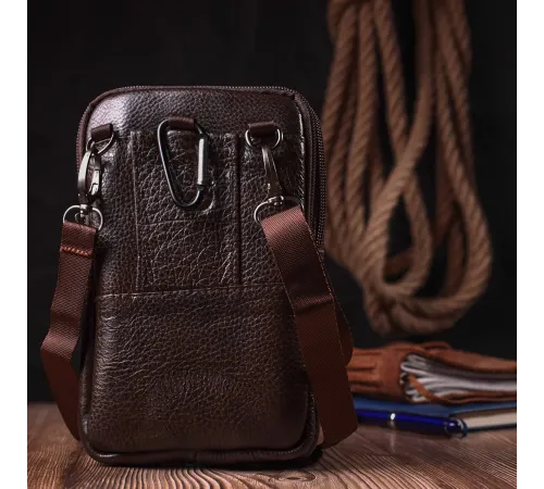 Компактна чоловіча сумка на пояс із натуральної шкіри Vintage 22141 Коричневий