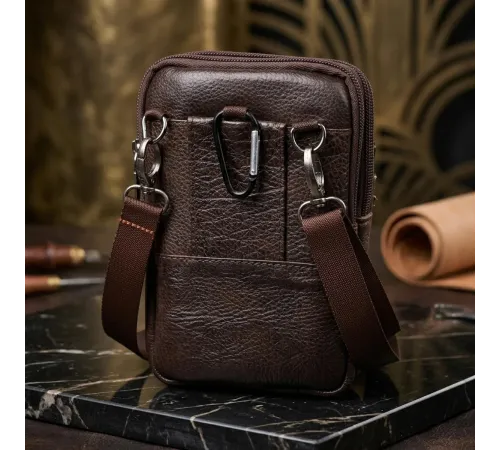 Компактна чоловіча сумка на пояс із натуральної шкіри Vintage 22141 Коричневий