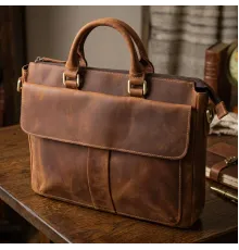 Чоловічий шкіряний портфель для документів ноутбука та роботи Vintage 22673 Коричневий
