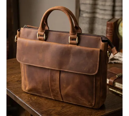 Чоловічий шкіряний портфель для документів ноутбука та роботи Vintage 22673 Коричневий