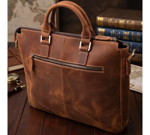 Чоловічий шкіряний портфель для документів ноутбука та роботи Vintage 22673 Коричневий