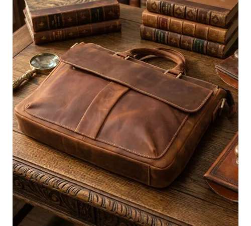 Чоловічий шкіряний портфель для документів ноутбука та роботи Vintage 22673 Коричневий