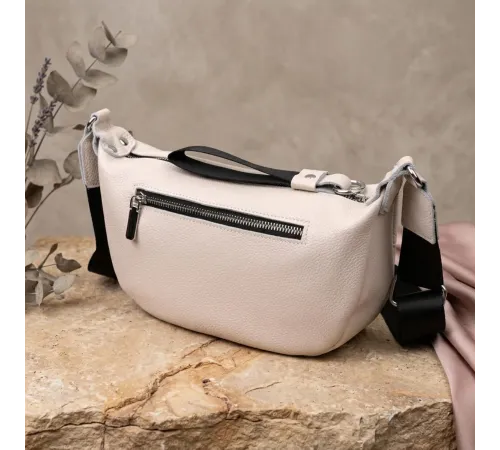 Жіноча сумка через плече з незвичайним бігунком брелоком з натуральної шкіри Vintage 22616 Біла