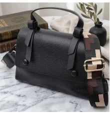 Люксова сумка для жінок з короткою ручкою з натуральної шкіри Vintage 22670 Чорна