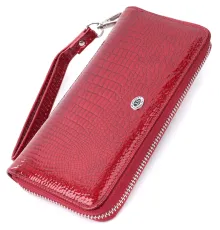 Жіночий гаманець лакований на блискавці з натуральної шкіри ST Leather 22677 Червоний