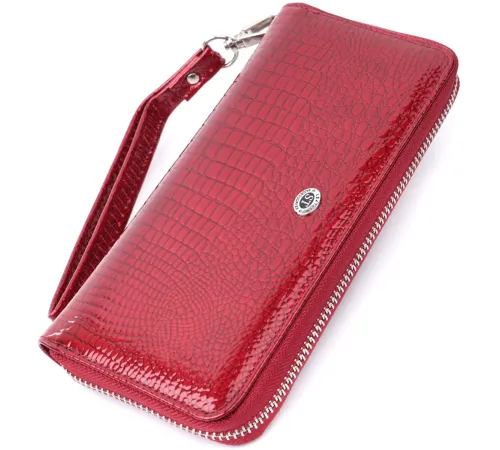Жіночий гаманець лакований на блискавці з натуральної шкіри ST Leather 22677 Червоний