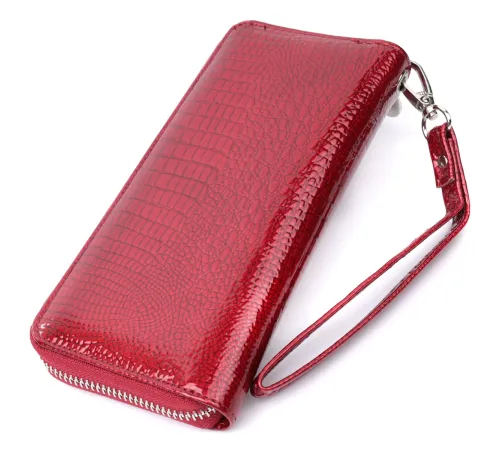 Жіночий гаманець лакований на блискавці з натуральної шкіри ST Leather 22677 Червоний
