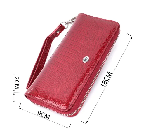 Жіночий гаманець лакований на блискавці з натуральної шкіри ST Leather 22677 Червоний