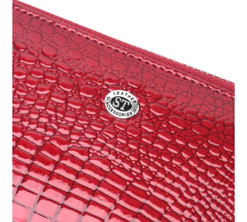 Жіночий гаманець лакований на блискавці з натуральної шкіри ST Leather 22677 Червоний