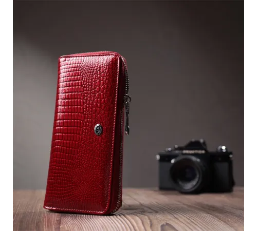Жіночий гаманець лакований на блискавці з натуральної шкіри ST Leather 22677 Червоний