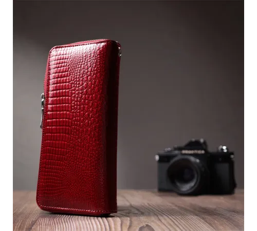 Жіночий гаманець лакований на блискавці з натуральної шкіри ST Leather 22677 Червоний