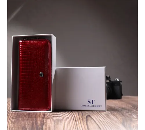 Жіночий гаманець лакований на блискавці з натуральної шкіри ST Leather 22677 Червоний