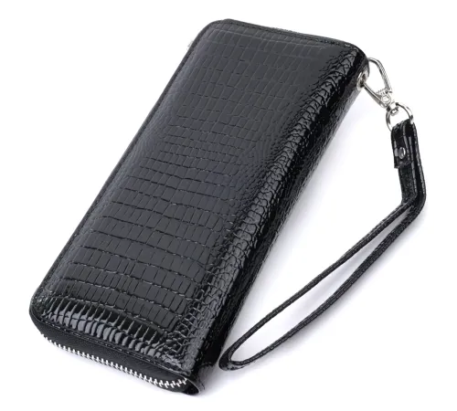Лакований жіночий гаманець на блискавці із натуральної шкіри ST Leather 22678 Чорний