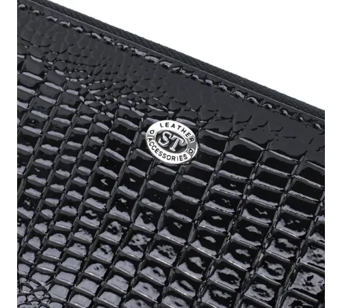 Лакований жіночий гаманець на блискавці із натуральної шкіри ST Leather 22678 Чорний