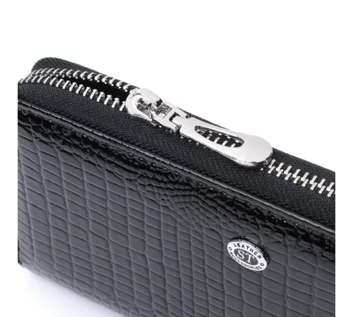 Лакований жіночий гаманець на блискавці із натуральної шкіри ST Leather 22678 Чорний