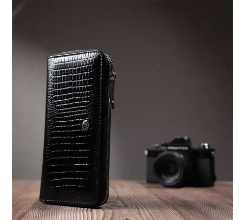 Лакований жіночий гаманець на блискавці із натуральної шкіри ST Leather 22678 Чорний
