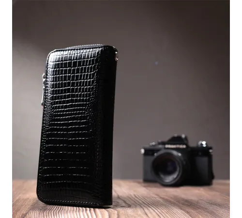 Лакований жіночий гаманець на блискавці із натуральної шкіри ST Leather 22678 Чорний