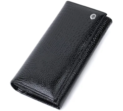 Жіночий гаманець із натуральної лакованої шкіри ST Leather 22679 Чорний
