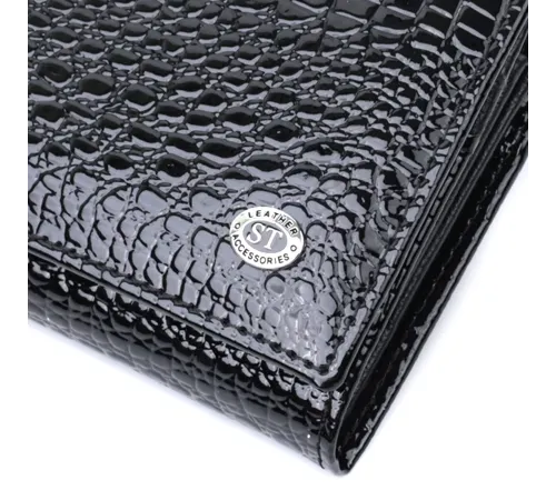 Жіночий гаманець із натуральної лакованої шкіри ST Leather 22679 Чорний