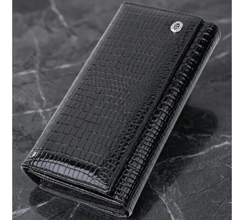 Лакований шкіряний гаманець з блоком для кредитних карток ST Leather 22683 Чорний