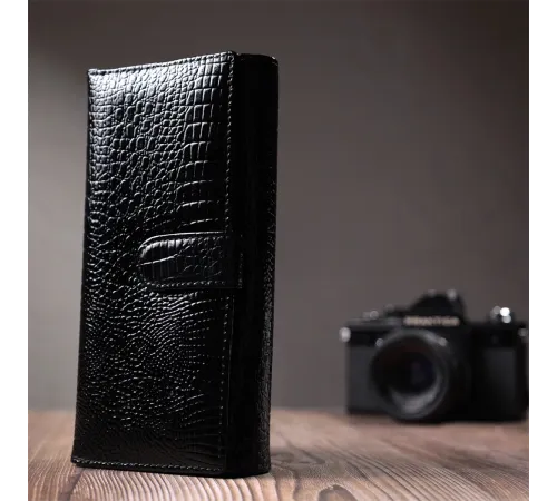 Лакований шкіряний гаманець з блоком для кредитних карток ST Leather 22683 Чорний