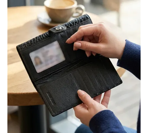 Лакований шкіряний гаманець з блоком для кредитних карток ST Leather 22683 Чорний