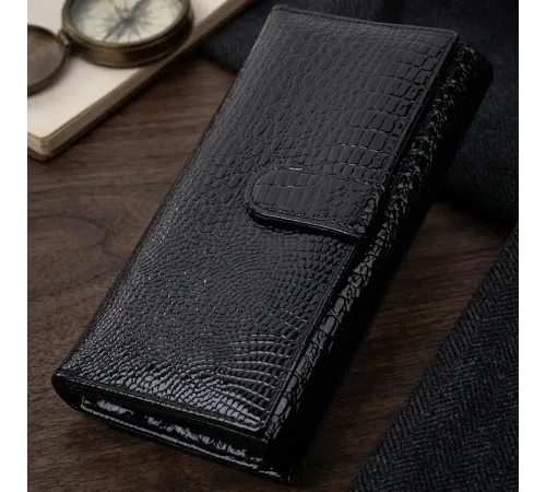 Лакований шкіряний гаманець з блоком для кредитних карток ST Leather 22683 Чорний