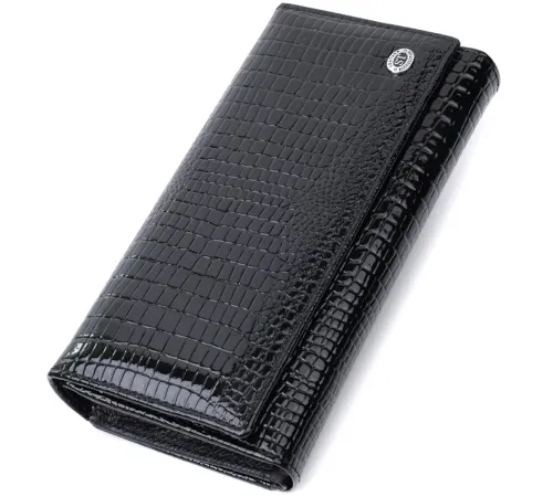 Лакований шкіряний гаманець з блоком для кредитних карток ST Leather 22683 Чорний