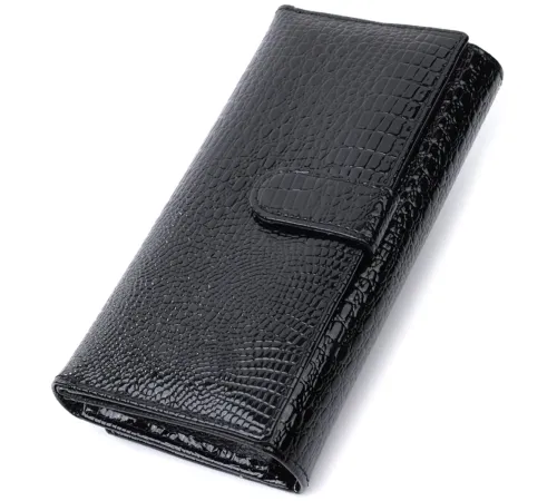 Лакований шкіряний гаманець з блоком для кредитних карток ST Leather 22683 Чорний