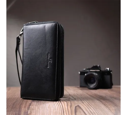 Чоловічий шкіряний клатч для карток купюр та документів ST Leather 22684 Чорний