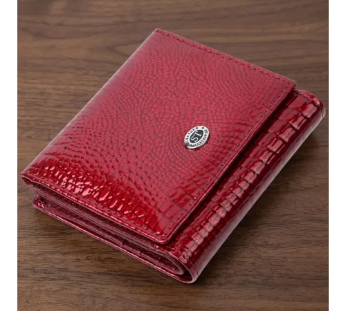 Компактний гаманець для жінок з натуральної шкіри лакованої ST Leather 22687 Червоний