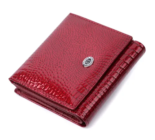 Компактний гаманець для жінок з натуральної шкіри лакованої ST Leather 22687 Червоний