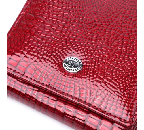 Компактний гаманець для жінок з натуральної шкіри лакованої ST Leather 22687 Червоний