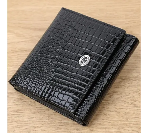 Компактний жіночий гаманець з натуральної лакованої шкіри ST Leather 22688 Чорний