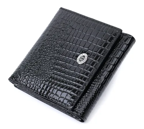 Компактний жіночий гаманець з натуральної лакованої шкіри ST Leather 22688 Чорний