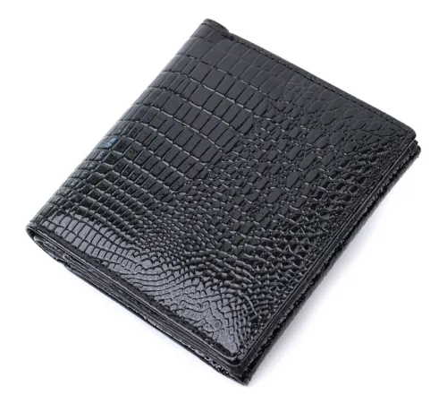 Компактний жіночий гаманець з натуральної лакованої шкіри ST Leather 22688 Чорний