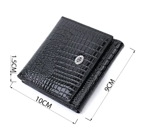 Компактний жіночий гаманець з натуральної лакованої шкіри ST Leather 22688 Чорний