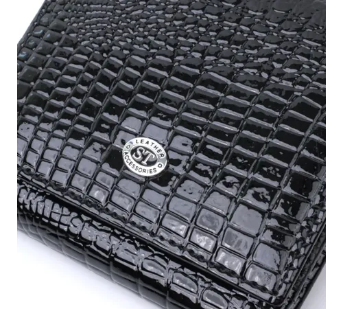Компактний жіночий гаманець з натуральної лакованої шкіри ST Leather 22688 Чорний