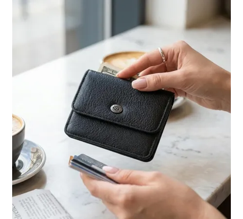 Жіночий шкіряний гаманець для карток купюр та монет ST Leather 22690 Чорний