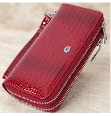 Фактурний клатч на два відділення з лакованої натуральної шкіри ST Leather 22692 Червоний