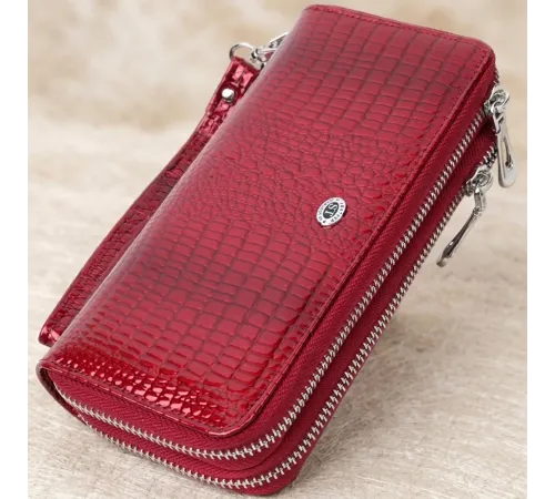 Фактурний клатч на два відділення з лакованої натуральної шкіри ST Leather 22692 Червоний