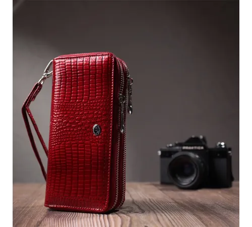 Фактурний клатч на два відділення з лакованої натуральної шкіри ST Leather 22692 Червоний