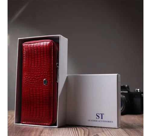 Фактурний клатч на два відділення з лакованої натуральної шкіри ST Leather 22692 Червоний
