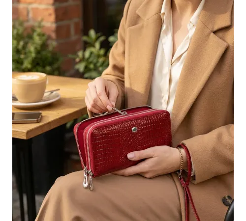 Фактурний клатч на два відділення з лакованої натуральної шкіри ST Leather 22692 Червоний