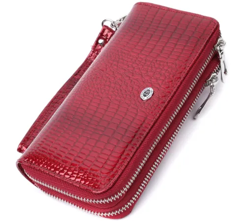 Фактурний клатч на два відділення з лакованої натуральної шкіри ST Leather 22692 Червоний