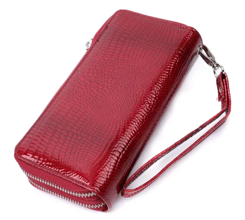 Фактурний клатч на два відділення з лакованої натуральної шкіри ST Leather 22692 Червоний