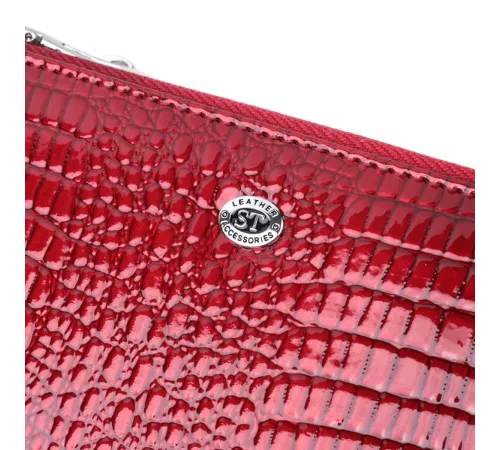 Фактурний клатч на два відділення з лакованої натуральної шкіри ST Leather 22692 Червоний